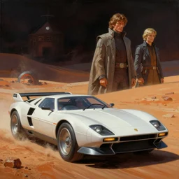 moebius and ralph mcquarrie style retro speed racer mach 5 futuristic sci - fi painting, star wars dune, the incal