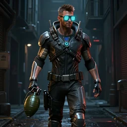 a detailed full bodied 3 d render of an extremely handsome jensen ackles as the terminator walking down a dark alley in cyberpunk 2 0 7 7, holding a milkor mgl grenade launcher, wearing glowing neon slotted and shuttered 1 9 8 0 s glasses!!!!, aetherpunk, volumetric lighting, octane render, 8 k, art by greg rutkowski and albert bierstadt and alphones mucha