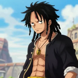 man in dreadlocks in the style of luffy from one piece