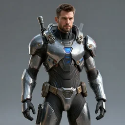 a realistic cyberpunk man wearing futuristic armor, photorealistic, octane render,