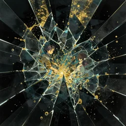 shattered glass stylized cracked obsidian geometric fantasy art, splattering black gold iridescent bubbly underwater scenery, greg rutkowski, loish, rhads, makoto shinkai, lois van baarle, ilya kuvshinov
