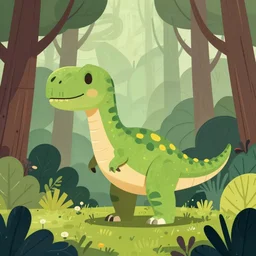 an illustration of a dinosaur 9 7 e 3 in the woods, trending on artstation, central composition, very cartoon, shape focus, high detailed, by anton fadeev 6 9 ss