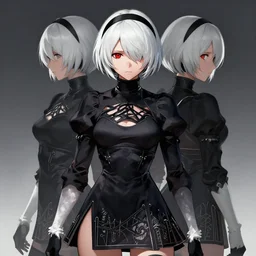 portrait of 2B nier automata wearing skintight clothes behind, trending on artstation, artstationHD, artstationHQ