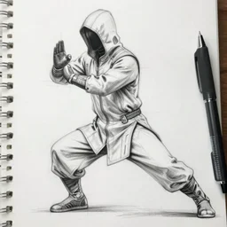 digital pen lineart sketch of male assassin in tai chi pose wearing cyberpunk goth clothing, by gnomon, by ilya kuvshinov, trending on pixiv fanbox