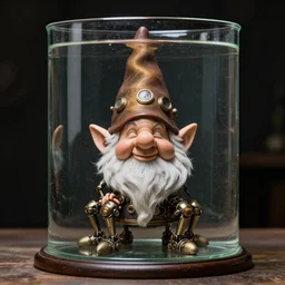 a gnome head in a glass tank with 8 mechanical legs, steam punk by Annie Leibovitz and Steve McCurry