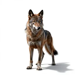 dashing werewolf mid-transformation, studio photography, full body, standing, isolated on a pure white background, centered, whole figure in frame, sharp focus, studio lighting