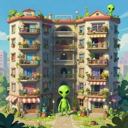 crazy alien apartments, extremely detailed, sharp focus, wide view, full body shot, smooth, digital illustration, by james jean, by rossdraws, frank franzzeta, mcbess, sakimichan