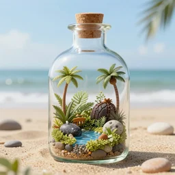 an ecosystem inside of a glass bottle at the beach