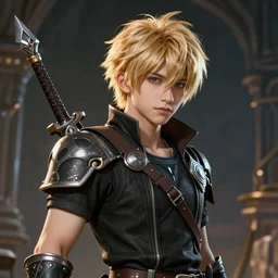 An epic fantasy anime style portrait painting of a young blonde boy thief, unreal 5, DAZ, hyperrealistic, octane render, cosplay, RPG portrait, dynamic lighting
