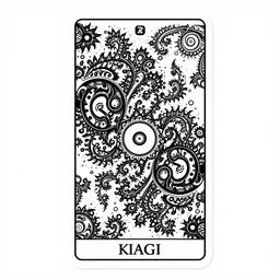 a beautiful black and white fractal tarot card featuring bold occult imagery with clean lines. 👹. detailed adult coloring book