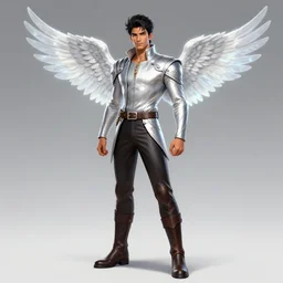 Avan Jogia as a prince. Glowing aira, silver wings, leather boots. Character design by charlie bowater, ross tran, artgerm, and makoto shinkai, detailed, inked, western comic book art, 2021 award winning painting