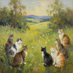 masterful oil painting of a landscape made of cats