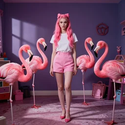 a portrait photograph of divine in pink flamingos inside a cursed kid room, 1 9 9 0 s, studio photography, high definition, 8 k, taken by alex webb with sun and shadows