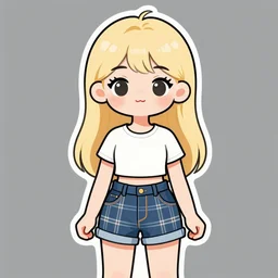 cute young blonde girl wearing plaid and jean shorts, clip art, trending on artstation, 8 k,
