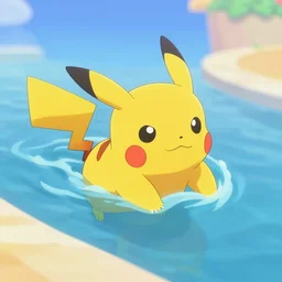pikachu swimming in animal crossing