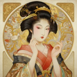 a beautiful realistic painting of a beautiful geisha, intricate, elegant, highly detailed, digital painting, artstation, concept art, by krenz cushart and artem demura and alphonse mucha