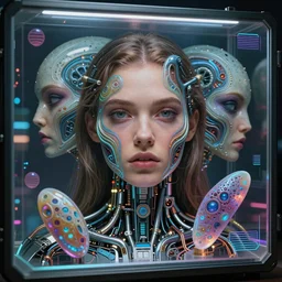 beauty young woman with detailed faces in tesseracts of alien artifacts, mechanical holographic case display, 80s Total Recall tech, ultrarealistic, dramatic lighting, electrical details, high details, 4k, 8k, best, accurate, trending on artstation, artstation, photorealism, , digital painting, style of Wayne barlowe and Boris Vallejo and Peter Mohrbacher