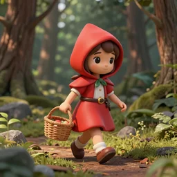 highly detailed digital matte painting of a little red riding hood walking through the forest, carrying basket in her hand, artstation, detailed forest, stunning volumetric lighting, well focused, smooth 4K