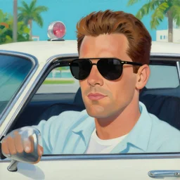 a guy wearing sunglasses in a miami vice style painting