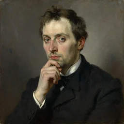an artistic portrait of a man in deep thinking by odd nerdrum and rembrandt, formal wear, oil on canvas, refined features, soft lighting