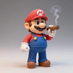 polymer clay model of mario, smoking a cigar, studio lighting 5 0 mm, lomo