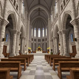 interior of a beautiful and intricate large roman catholic cathedral built in minecraft