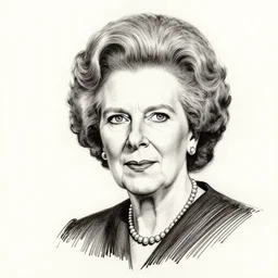 portrait of margaret thatcher, beautiful ink drawing, pen on paper, by alphonso dunn and rick shaefer, award winning, trending on artstation