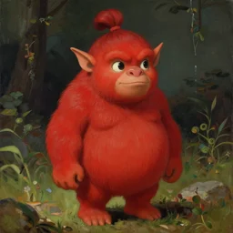 full character of a cute red ogre, naita aka oni, character design, chignon, painting by gaston bussiere, katsuya terada, nc wyeth, greg rutkowski, craig mullins, vermeer, frank frazetta, mucha, tom of finland, trending on artstation, jeffery catherine jones