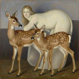 painting of two fawns, by georgia o'keefe, deer, romantic, feminine, curvy