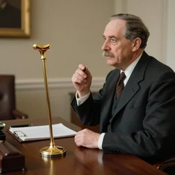 a gold - headed cane on display in an office in rutgers university, the university president is looking wistfully at it, 1 9 2 2