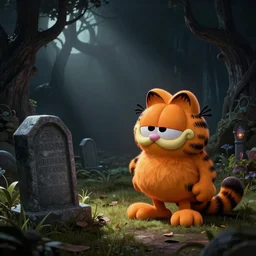 eldritch lovecraftian garfield crying at odie's grave