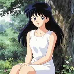 anime girl sitting under a tree, 80s, Haruhiko Mikimoto, detailed, delicate