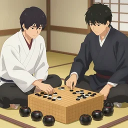 urushi yaotome and ayumu tanaka playing shogi together