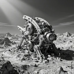 flat greyscale depthmap, heightmap, mechanical, giger