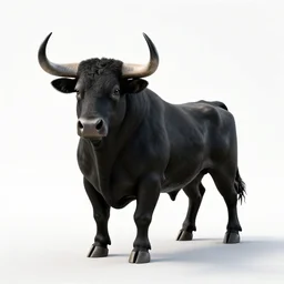 black bull, clean 3d render, full body, isolated on a pure white background, centered, entire subject in frame, sharp focus, soft studio lighting