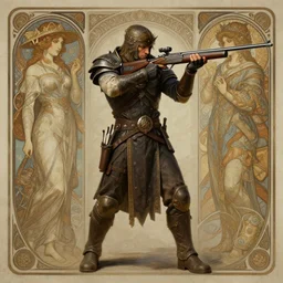 sharpshooter, full body shot, d & d, fantasy, intricate, highly detailed, digital painting, artstation, concept art, matte, sharp focus, illustration, hearthstone, art by artgerm and greg rutkowski and alphonse mucha