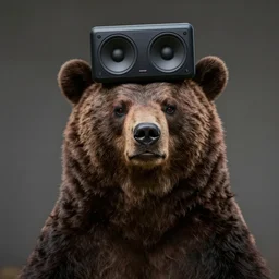 a bear with a speaker as a head