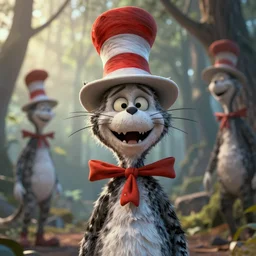 complex 3 d render, hyper detailed, ultra sharp, of the cat in the hat, scary, cinematic, natural soft light, rim light, art by greg rutkowski and artgerm and alphone muchs, dr seuss