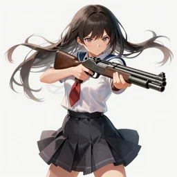 anime, full body, cute, gun, female, a pretty girl wearing a school uniform and fighting with a gun, highly intricate detailed, light and shadow effects, intricate, highly detailed, digital painting, art station, concept art, smooth, sharp focus, illustration, advanced digital anime art