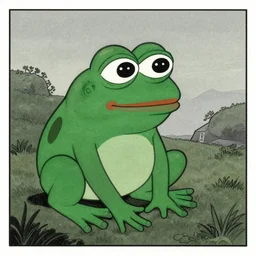 neat, dreary sabattier filter, graphic novel by ben quilty, by hikari shimoda. a beautiful land art of pepe the frog