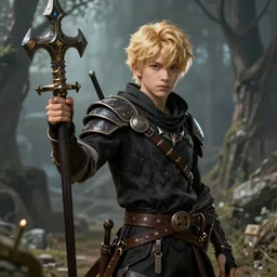 A blonde boy fantasy thief in a fantasy setting, epic fantasy art style