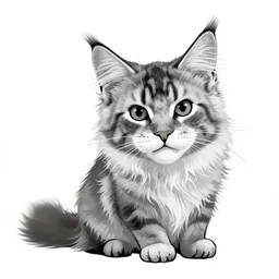 a illustration in black and white about a smiling maine cat