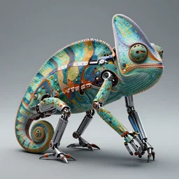 mechanical chameleon, robot, detailed, unreal engine, render