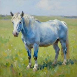 blue roan in a field, oil painting