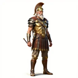 elderly spartan warrior, high detail digital art, full body, standing, isolated on a pure white background, centered, whole figure in frame, sharp focus, studio lighting