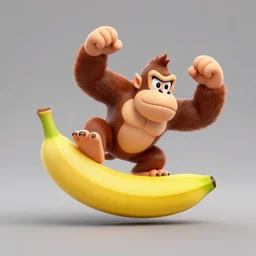 Donkey Kong slipping on a banana, 3D render