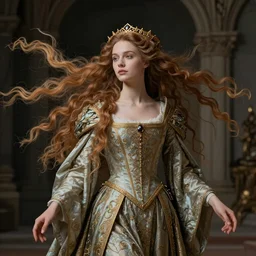 beautiful delicate young medieval queen by magali villeneuve, iris van herpen, jean delville, james jean, flowing hair, visionary, symbolist, ornate garments, beautifully lit