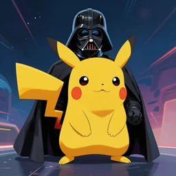 concept art by jama jurabaev, cel shaded, cinematic shot, trending on artstation, high quality, brush stroke, hyperspace, vibrant colors, portrait of a pokemon pikachu as darth vader
