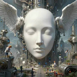 system that gathers resources, concept, sci fi, highly detailed, convoluted, technical, artificial intelligence, utopia, angelical, artstation, unreal engine by zhaoming wu, john collier, albert aublet, cedric peyravernay, nick alm, makoto shinkai, robert mcginnis sharp edges, perfect face, simple form, 1 0 0 mm, sharp focus