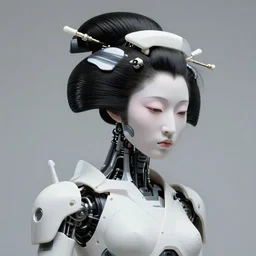 fine art portrait head shot minimal geisha cyborg mech by ilm and bill sienkiewicz and emmanuel shiu, zaha hadid, simplified plastic neo - futuristic tactical, ennui posed feminine, studio, mamiya 6 5 mm, iso 4 0 0, f / 5. 6, hyperrealism, studio lighting, studio, high detail, sharp focus, trending artstation, cgsociety